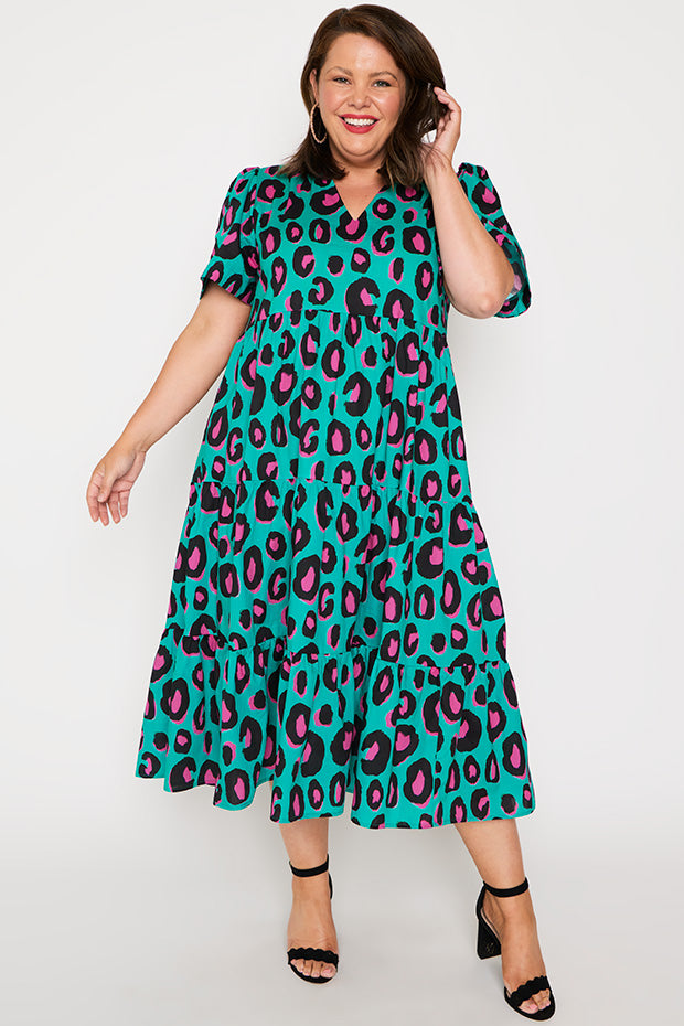 Clara Minty Leopard Dress – Minty Leopard midi dress