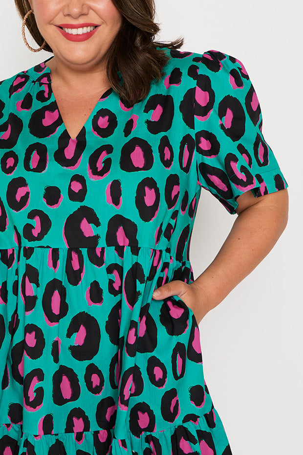 Clara Minty Leopard Dress – Minty Leopard midi dress