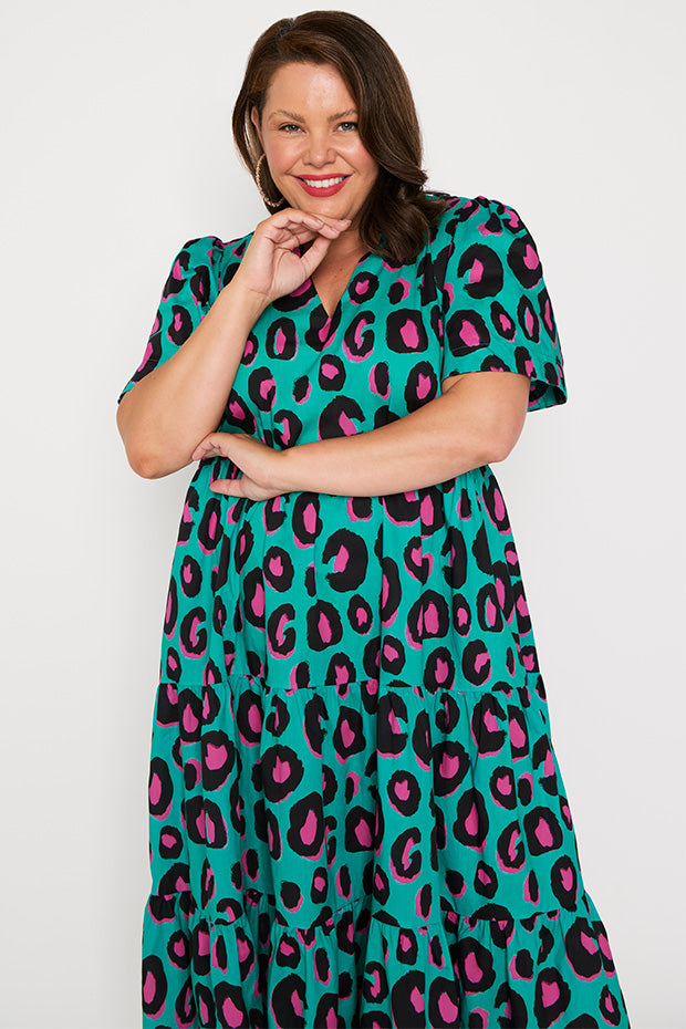 Clara Minty Leopard Dress – Minty Leopard midi dress