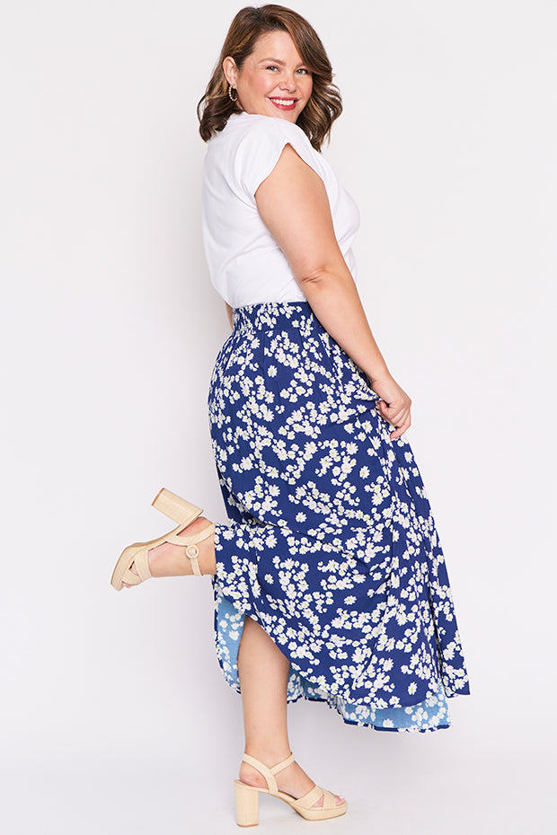 Katelyn Blue Petal Whimsy Skirt – Blue Petal Whimsy maxi skirt