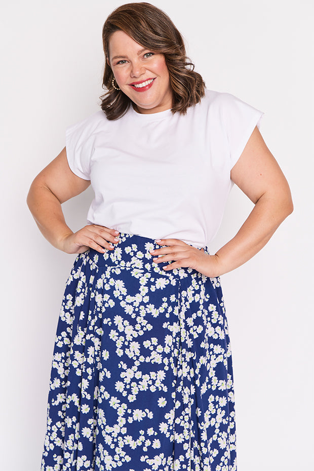Katelyn Blue Petal Whimsy Skirt – Blue Petal Whimsy maxi skirt