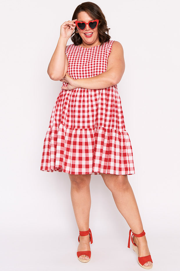 Joey Red Gingham Dress – Red Gingham knee length dress