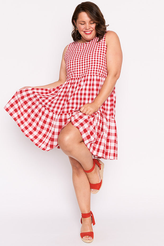 Joey Red Gingham Dress – Red Gingham knee length dress