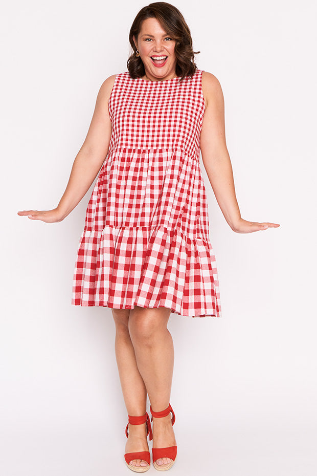 Joey Red Gingham Dress – Red Gingham knee length dress