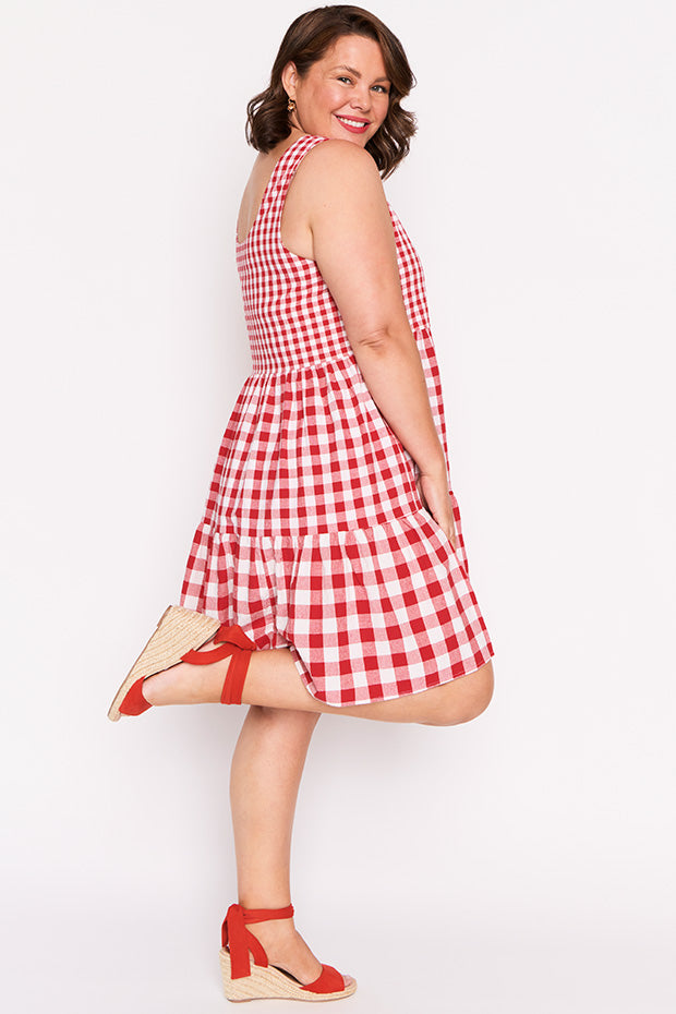 Joey Red Gingham Dress – Red Gingham knee length dress