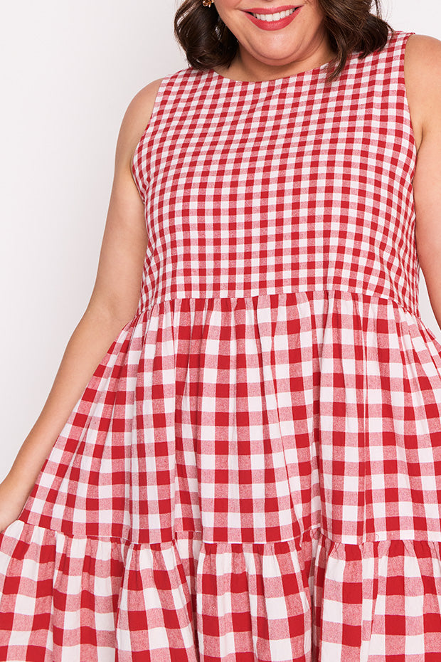 Joey Red Gingham Dress – Red Gingham knee length dress