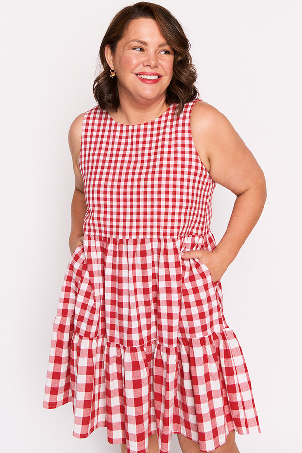 Joey Red Gingham Dress – Red Gingham knee length dress