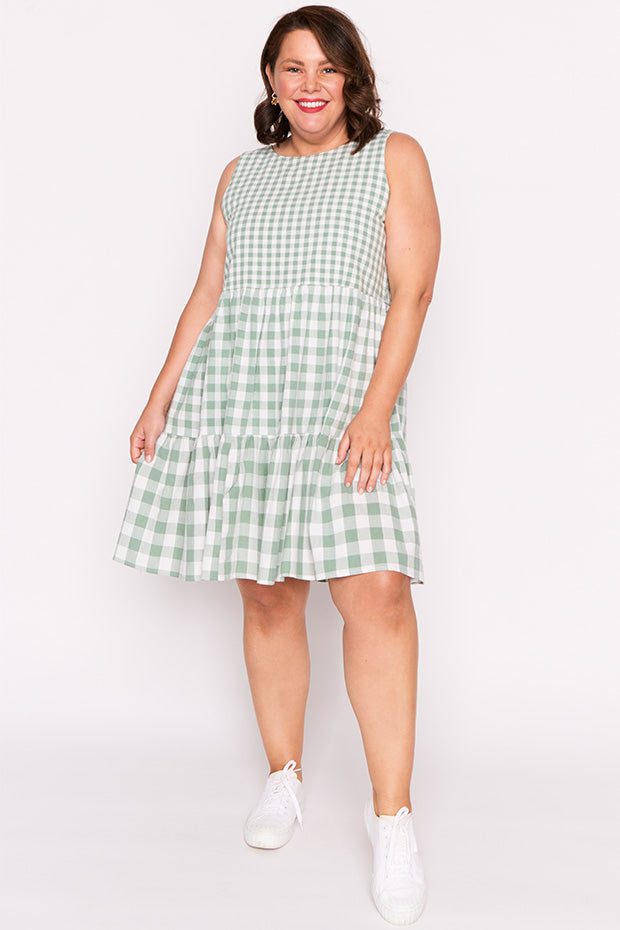Joey Sage Gingham Dress – Sage Gingham knee length dress