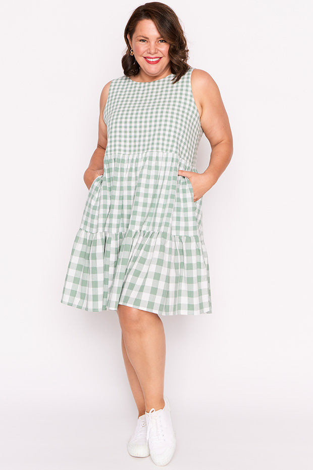 Joey Sage Gingham Dress – Sage Gingham knee length dress