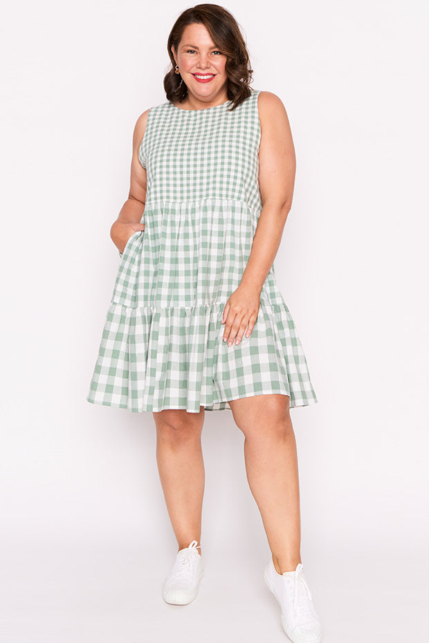 Joey Sage Gingham Dress – Sage Gingham knee length dress