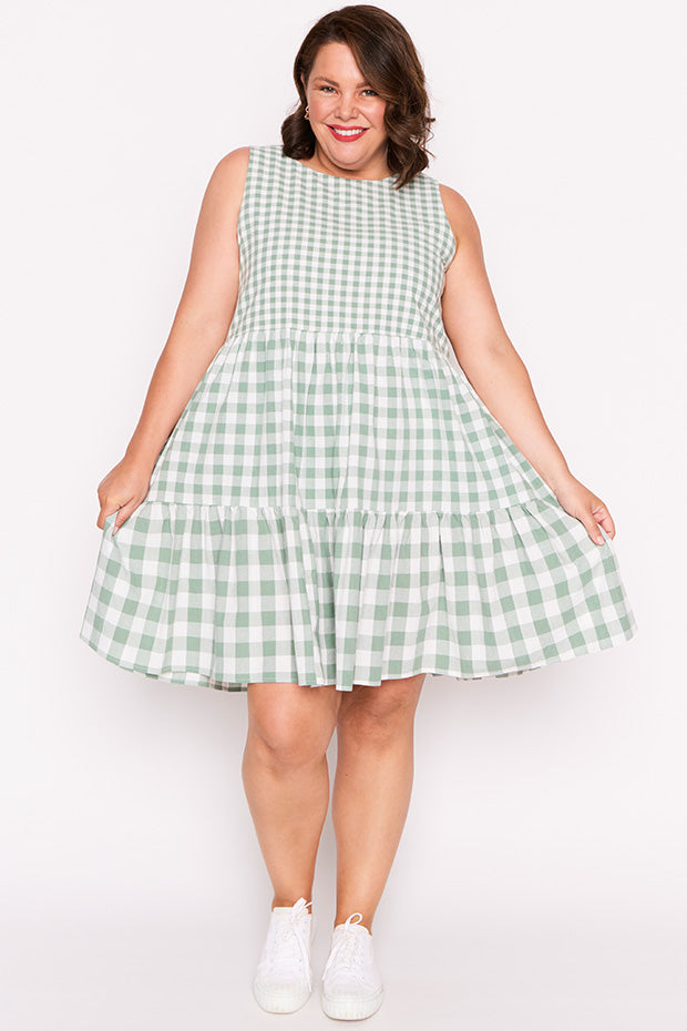 Joey Sage Gingham Dress – Sage Gingham knee length dress