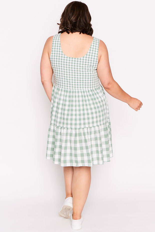 Joey Sage Gingham Dress – Sage Gingham knee length dress