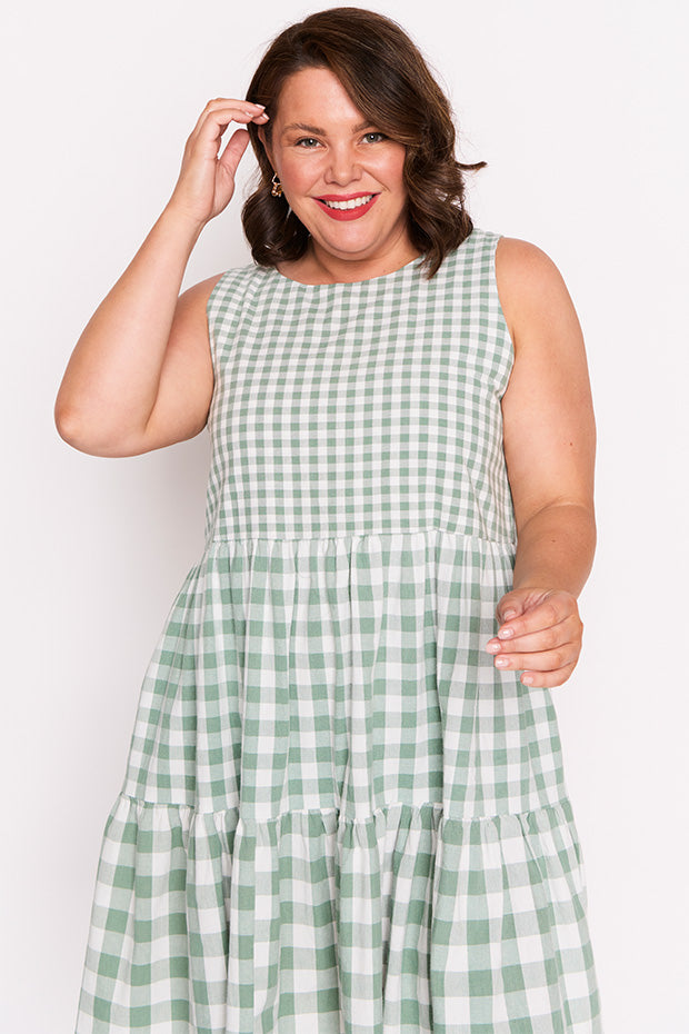 Joey Sage Gingham Dress – Sage Gingham knee length dress