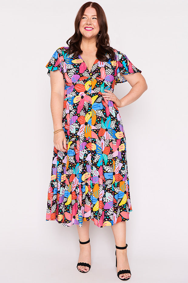 Heather Rainbow Hibiscus Dress – Rainbow Hibiscus midi dress