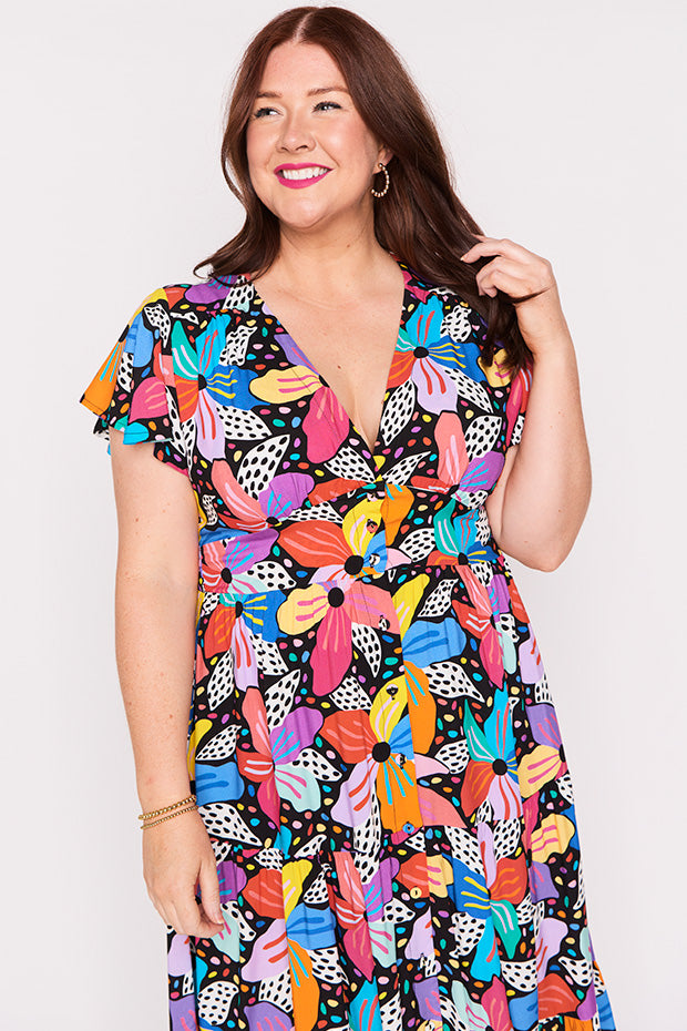 Heather Rainbow Hibiscus Dress – Rainbow Hibiscus midi dress