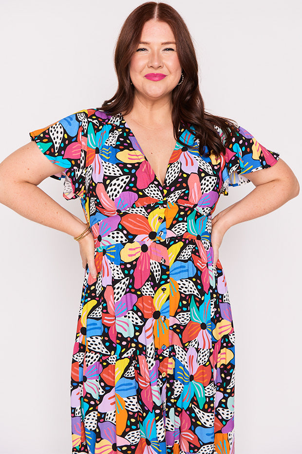 Heather Rainbow Hibiscus Dress – Rainbow Hibiscus midi dress
