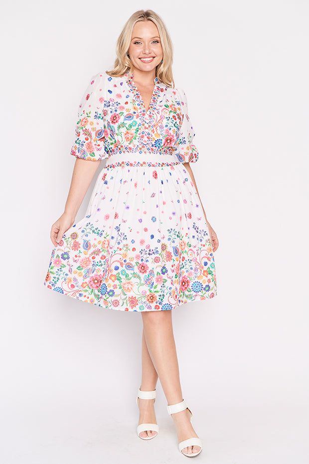 Abbie White Magic Garden Dress – White Magic Garden knee length dress