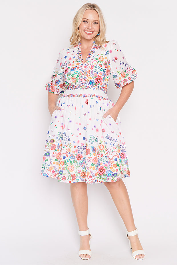 Abbie White Magic Garden Dress – White Magic Garden knee length dress
