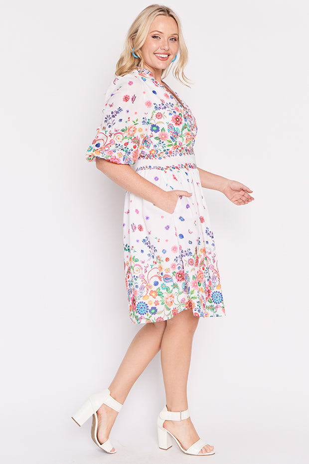 Abbie White Magic Garden Dress – White Magic Garden knee length dress