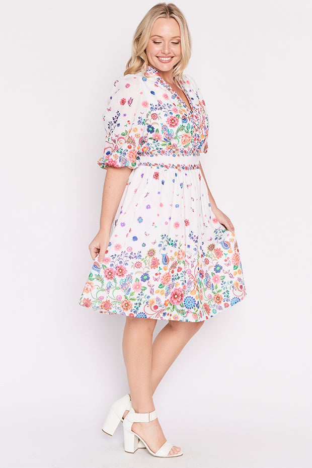 Abbie White Magic Garden Dress – White Magic Garden knee length dress