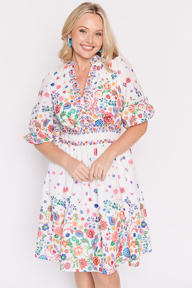 Abbie White Magic Garden Dress – White Magic Garden knee length dress