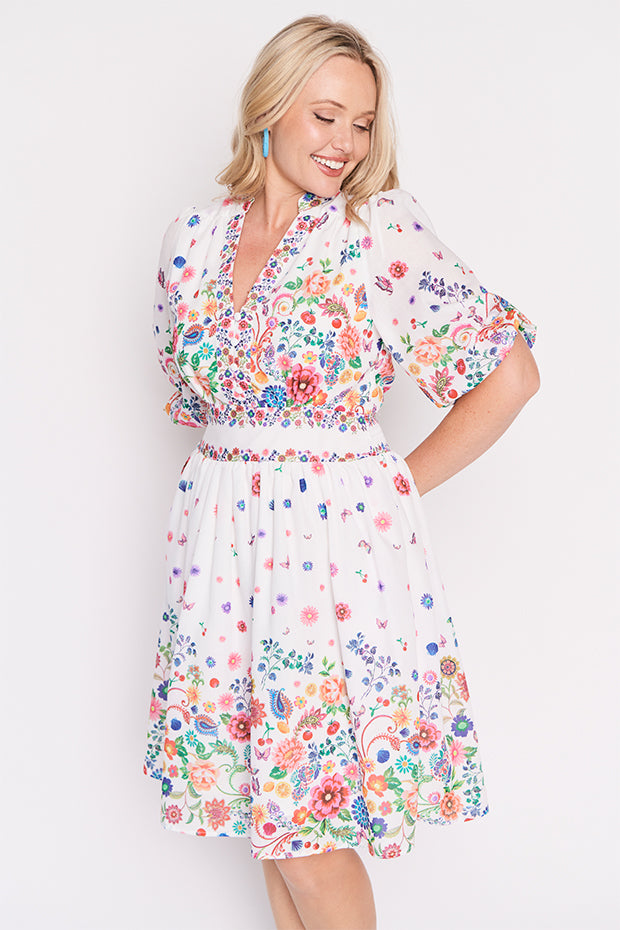 Abbie White Magic Garden Dress – White Magic Garden knee length dress