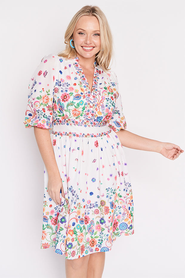 Abbie White Magic Garden Dress – White Magic Garden knee length dress