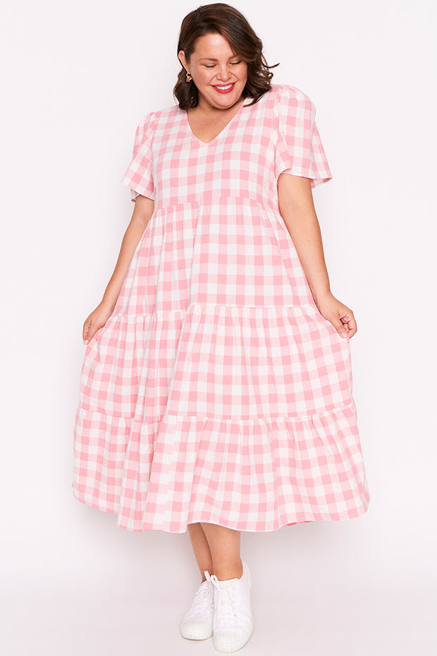 Percy Pink Gingham Dress – Pink Gingham midi dress