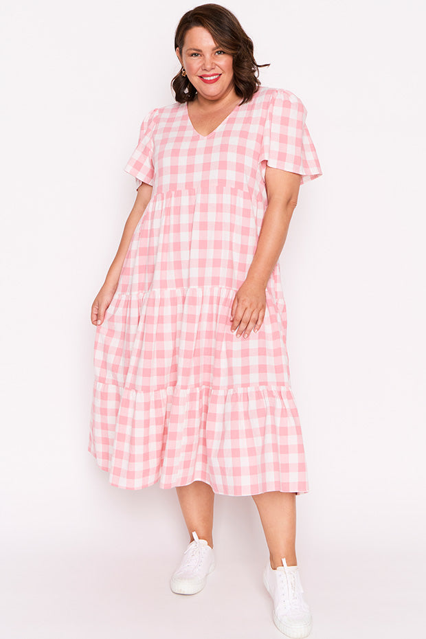 Percy Pink Gingham Dress – Pink Gingham midi dress