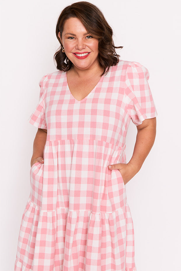 Percy Pink Gingham Dress – Pink Gingham midi dress