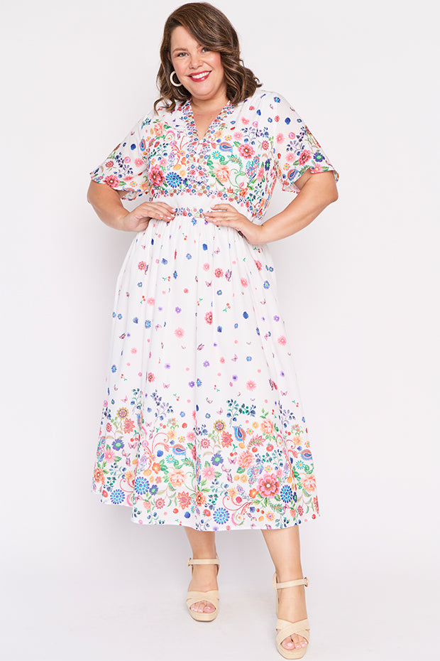 Stephanie White Magic Garden Dress – White Magic Garden midi dress