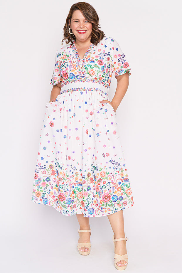 Stephanie White Magic Garden Dress – White Magic Garden midi dress