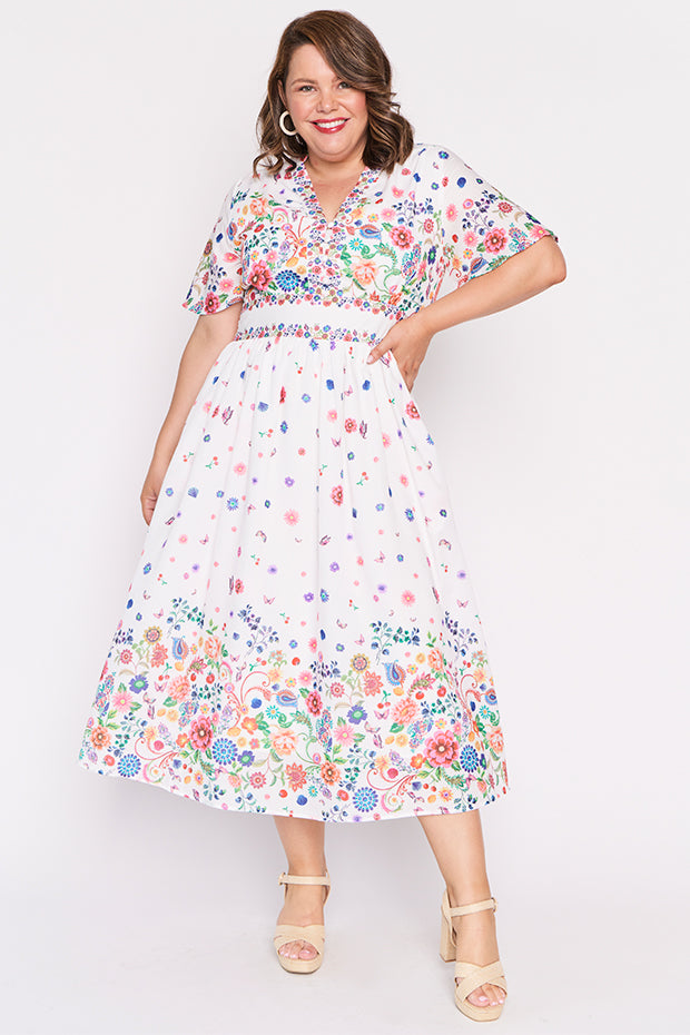 Stephanie White Magic Garden Dress – White Magic Garden midi dress