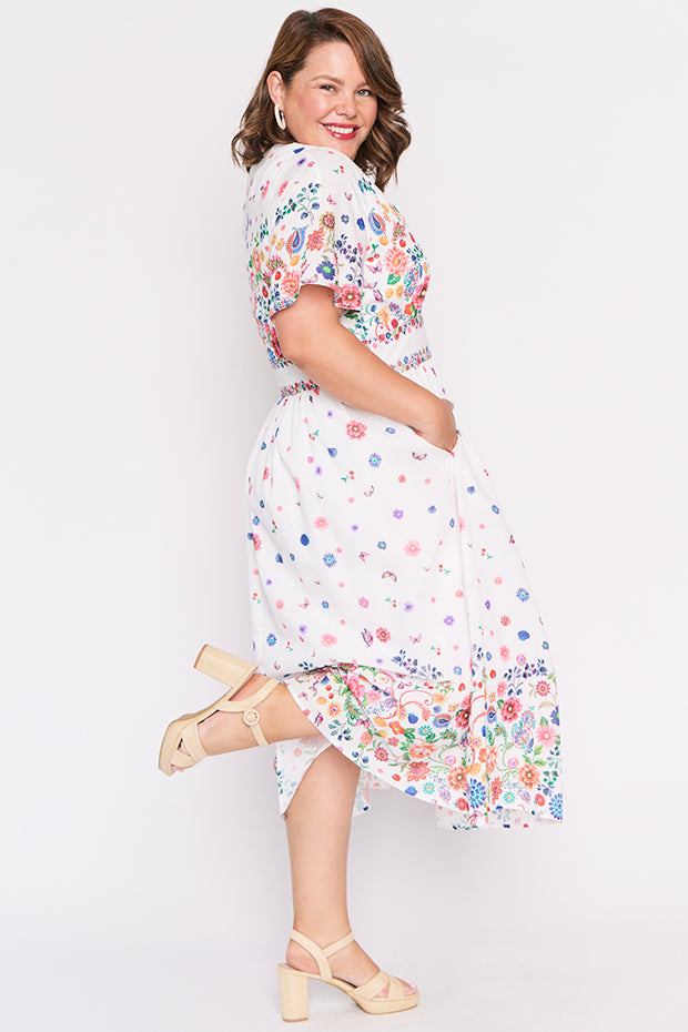 Stephanie White Magic Garden Dress – White Magic Garden midi dress