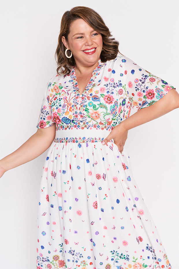 Stephanie White Magic Garden Dress – White Magic Garden midi dress