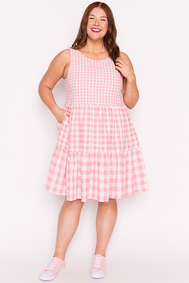 Joey Pink Gingham Dress – Pink Gingham knee length dress