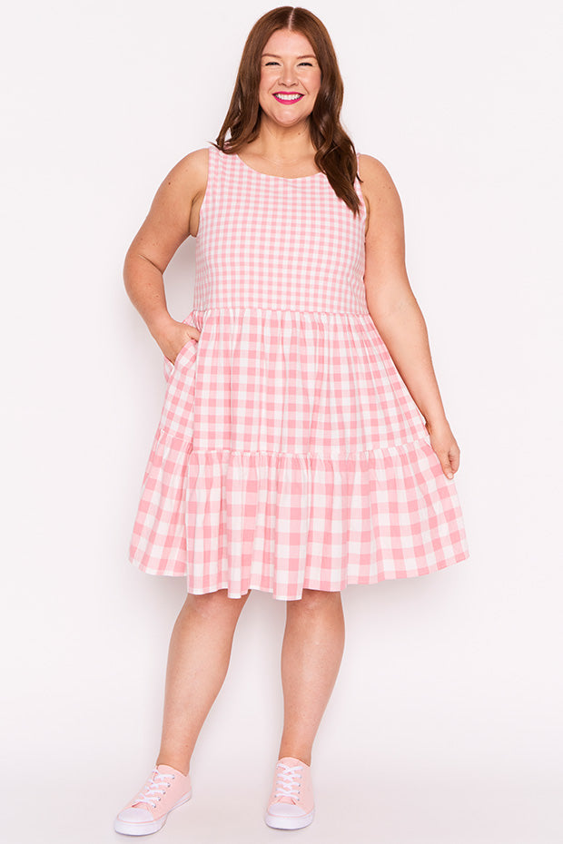 Joey Pink Gingham Dress – Pink Gingham knee length dress