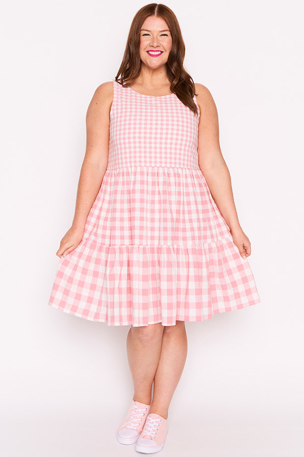 Joey Pink Gingham Dress – Pink Gingham knee length dress