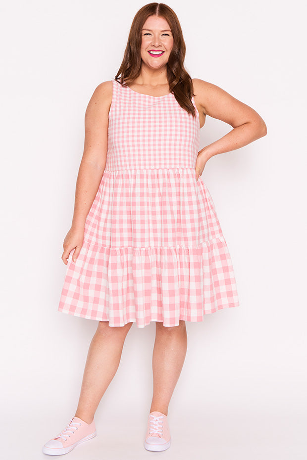 Joey Pink Gingham Dress – Pink Gingham knee length dress