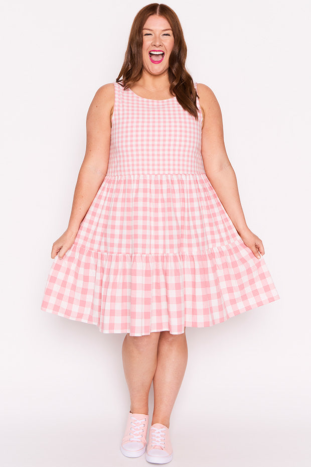 Joey Pink Gingham Dress – Pink Gingham knee length dress