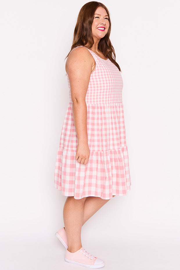 Joey Pink Gingham Dress – Pink Gingham knee length dress