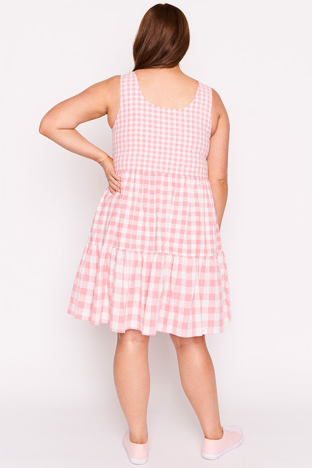 Joey Pink Gingham Dress – Pink Gingham knee length dress