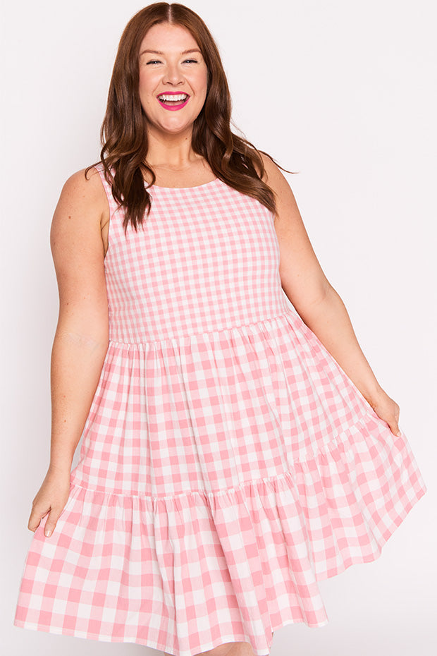 Joey Pink Gingham Dress – Pink Gingham knee length dress