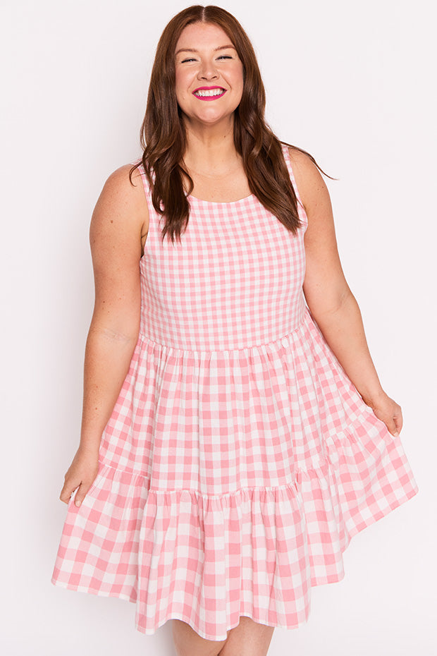 Joey Pink Gingham Dress – Pink Gingham knee length dress