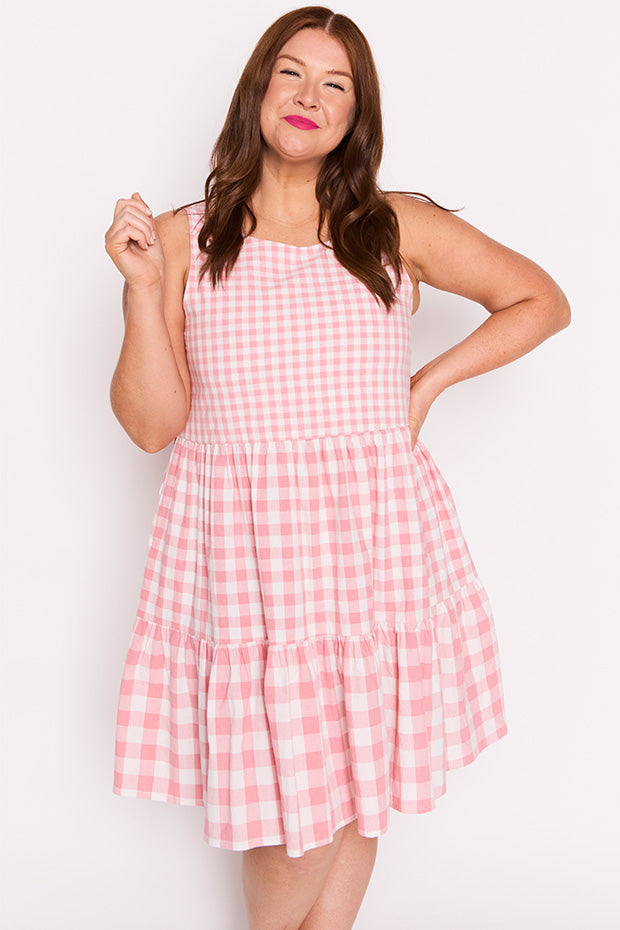 Joey Pink Gingham Dress – Pink Gingham knee length dress