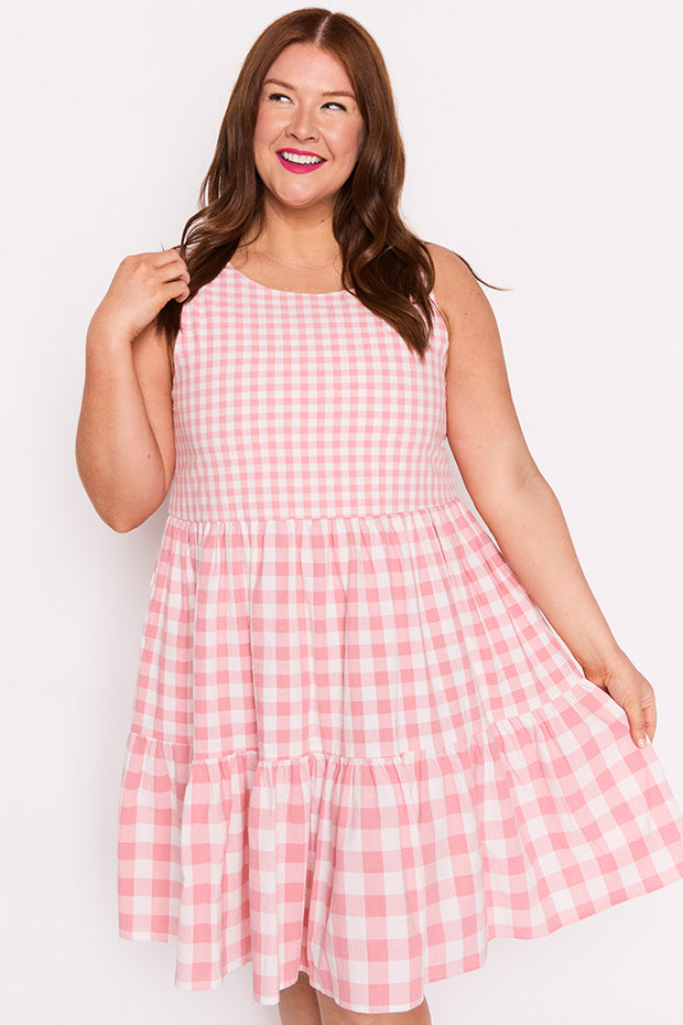 Joey Pink Gingham Dress – Pink Gingham knee length dress