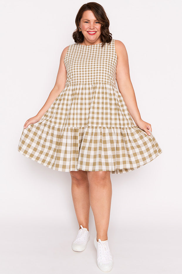Joey Olive Gingham Dress – Olive Gingham knee length dress