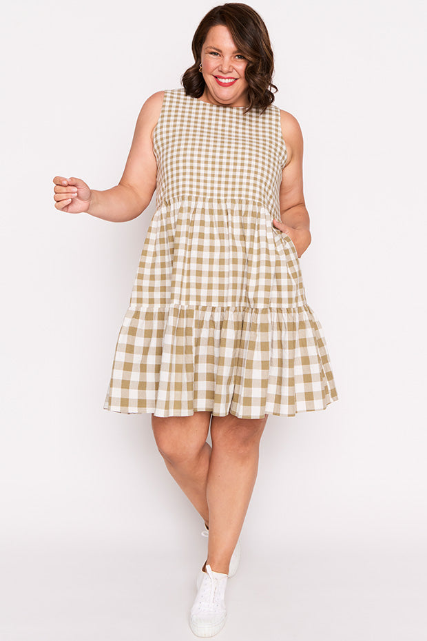 Joey Olive Gingham Dress – Olive Gingham knee length dress