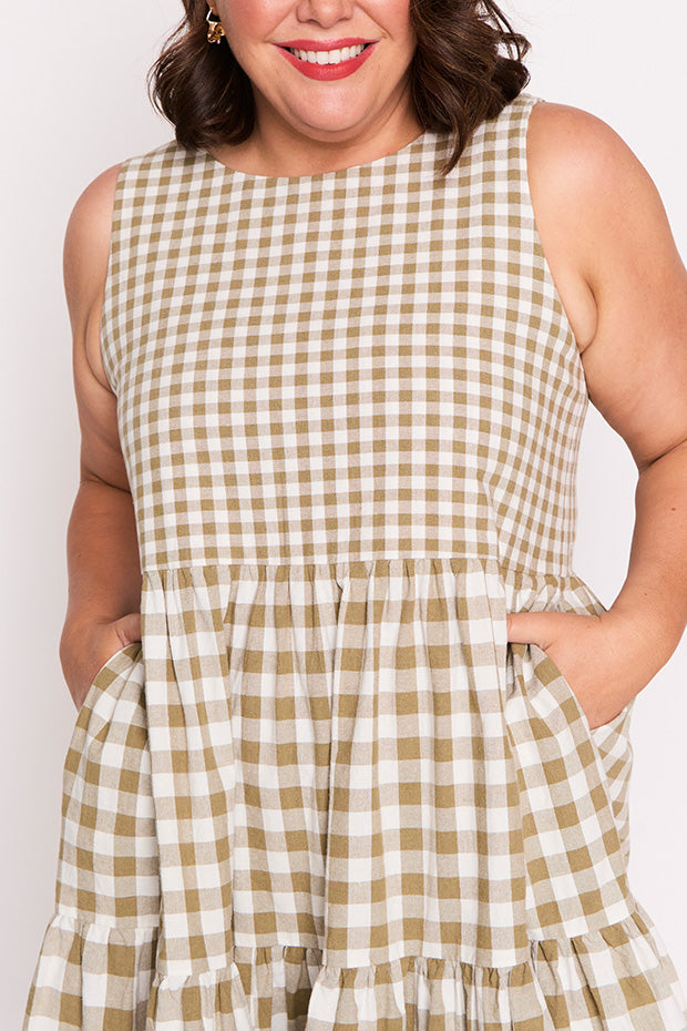 Joey Olive Gingham Dress – Olive Gingham knee length dress