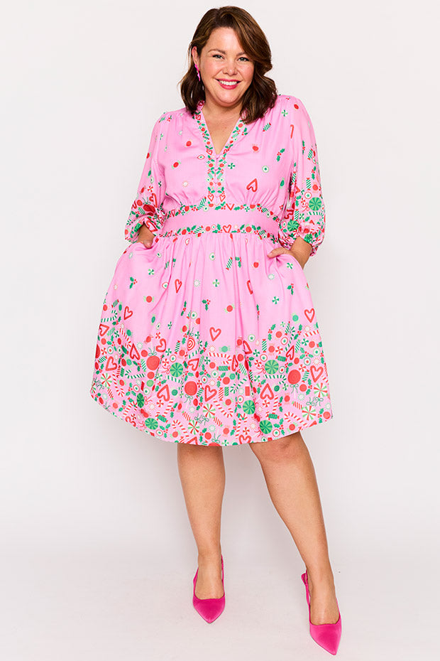 Abbie Pink Candy Crush Christmas Dress – Pink Candy Crush Christmas knee length dress
